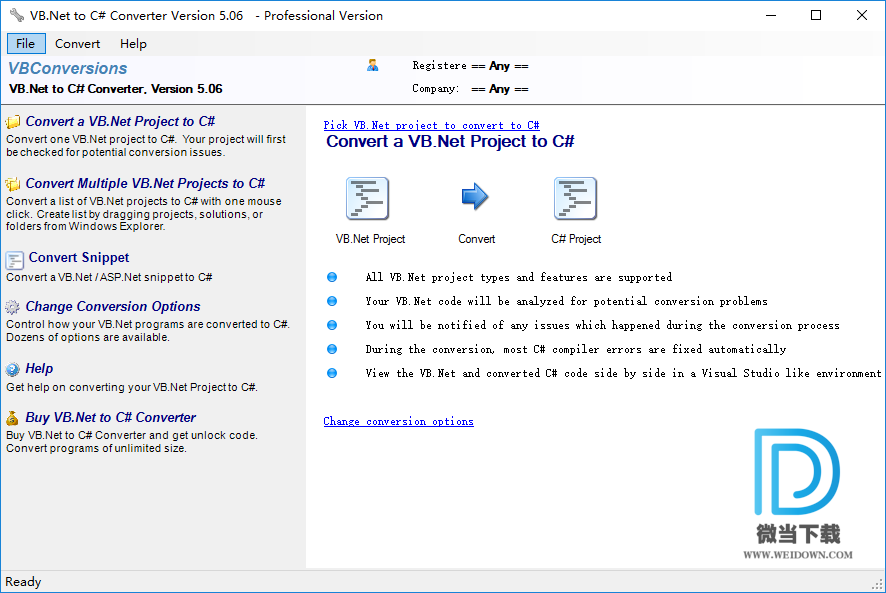 VB.Net to C Sharp Converter下载 - VB.Net to C Sharp Converter vb.net代码转化为c#代码 5.07 注册版