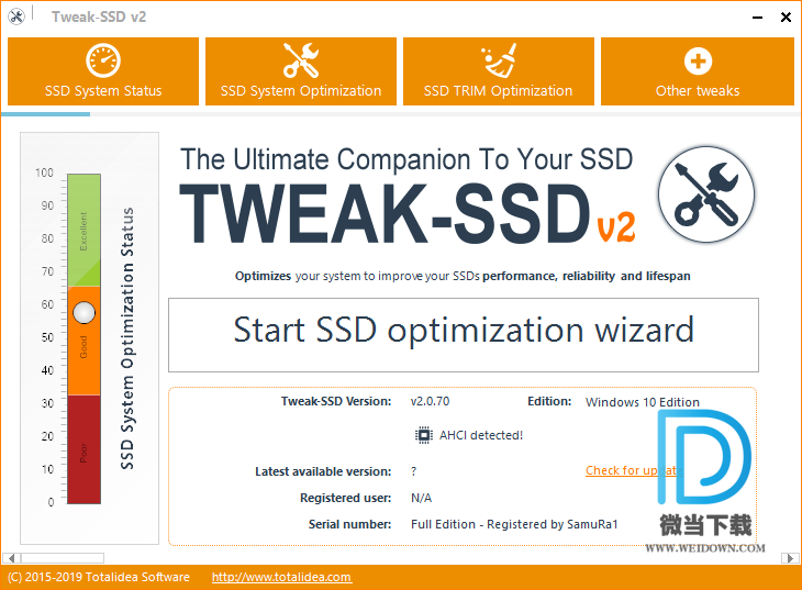 Tweak-SSD下载 - Tweak-SSD 固态硬盘优化工具 2.0.70 破解版