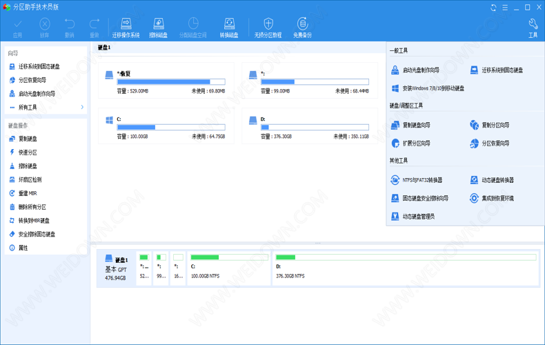 傲梅分区助手下载 - 傲梅分区助手 AOMEI Partition Assistant 8.10 WinPE精简绿色单文件版