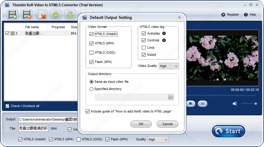 ThunderSoft Video to HTML5 Converter下载 - ThunderSoft Video to HTML5 Converter 4.0.0 破解版