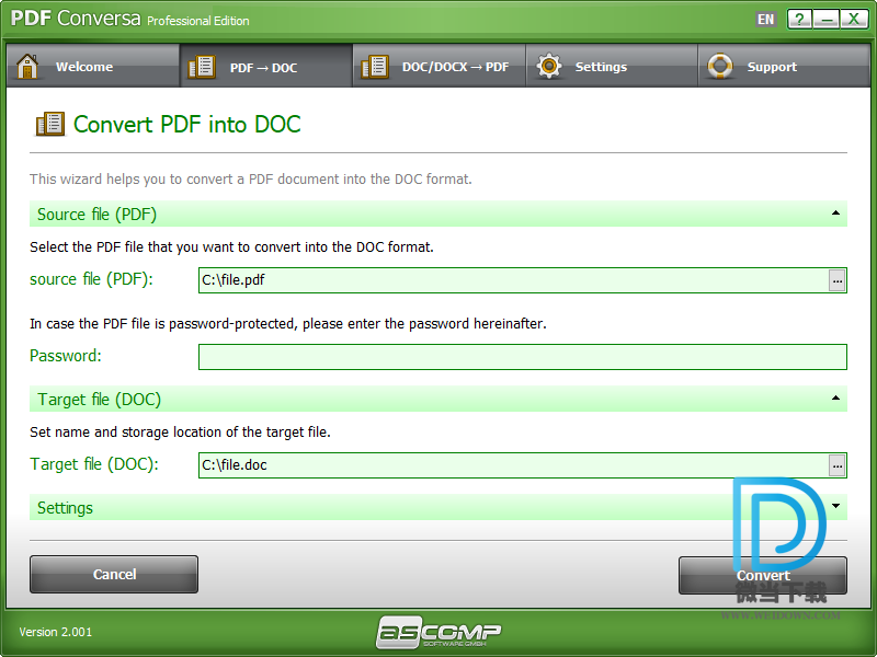 ASCOMP PDF Conversa下载 - ASCOMP PDF Conversa PDF转换工具 2.0.0.1 绿色便携版