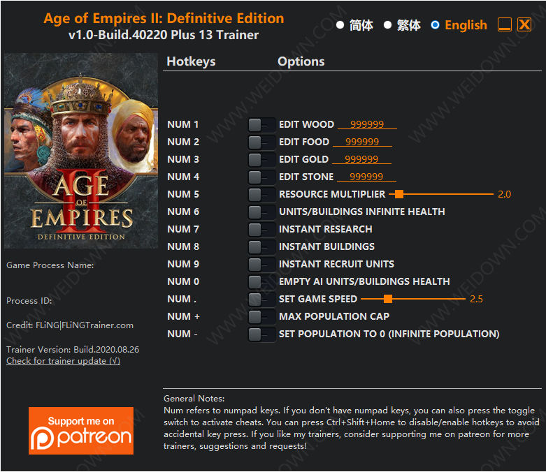 帝国时代2决定版修改器下载 - 帝国时代2决定版修改器 Build40220 十三项修改器