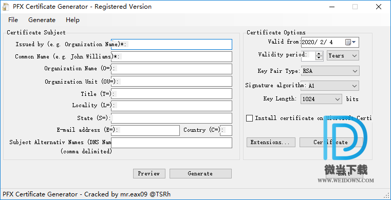 PFX Digital Certificate Generator下载 - PFX Digital Certificate Generator X509证书生成工具 4.0 破解版